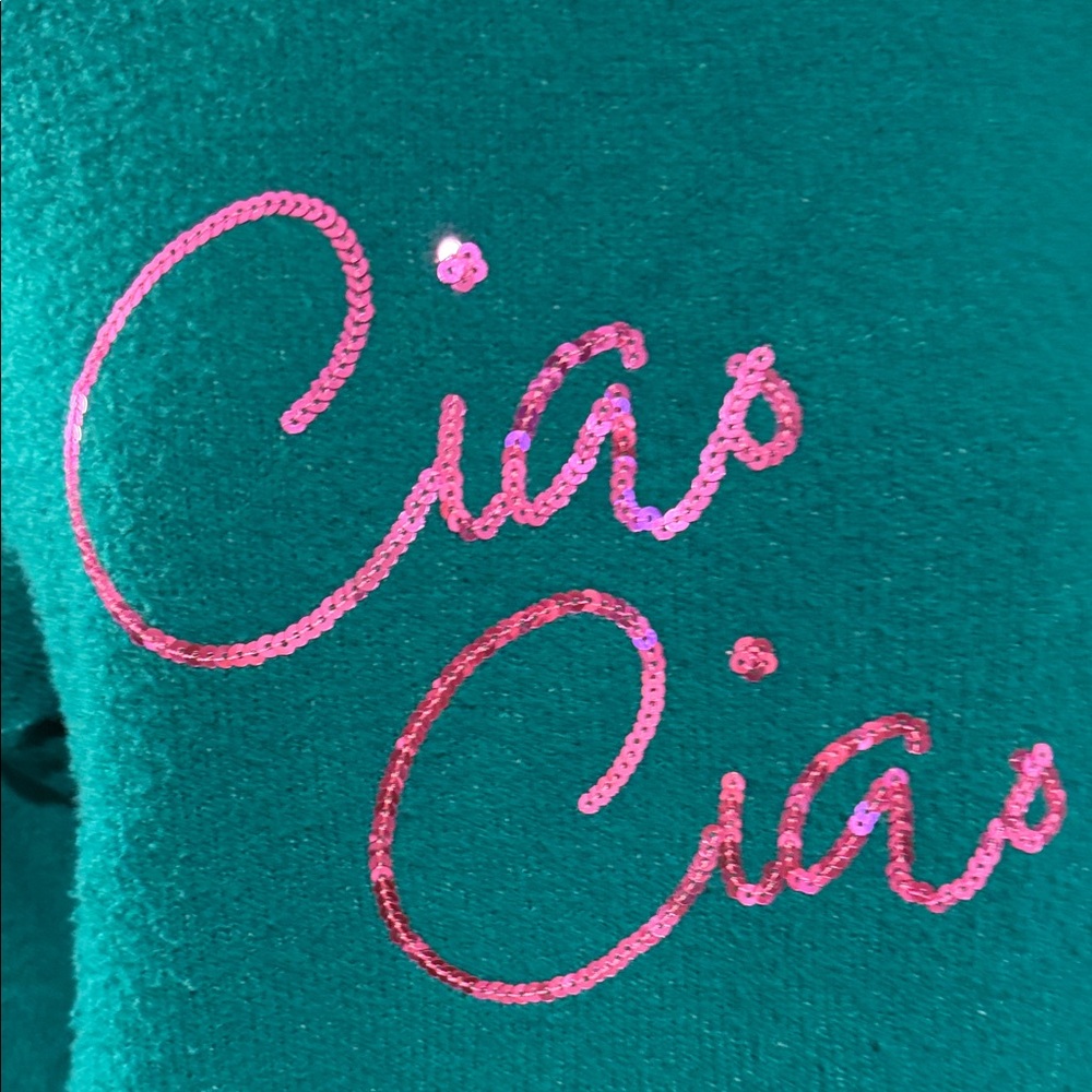 a new day Teal Cowlneck Sweater with Pink Glitter 'Ciao Ciao' - Picture 3 of 4